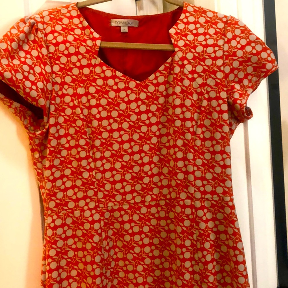 Orange and white dress,flattering,side zip